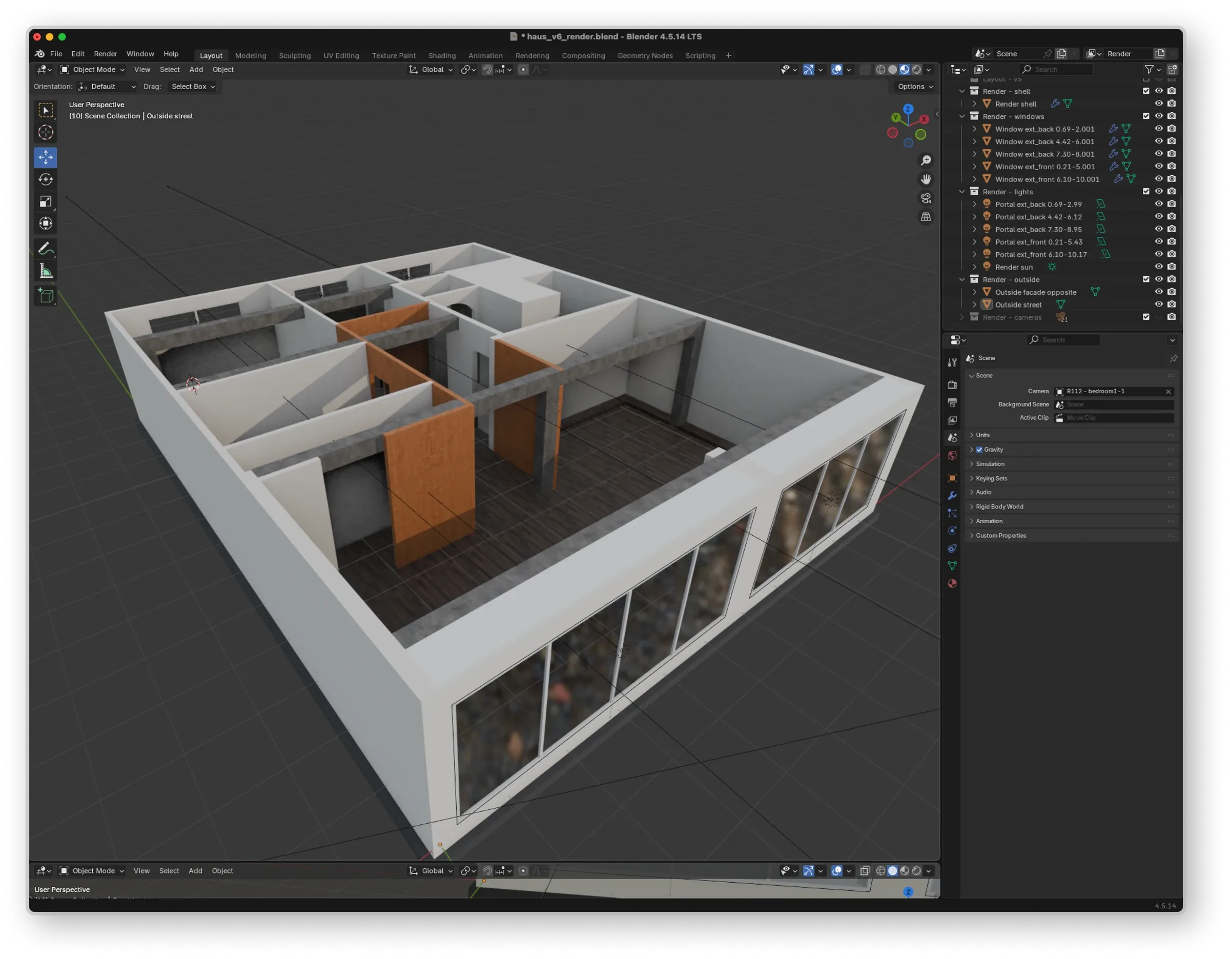 The design in Blender, textured, with its scene list beside it
